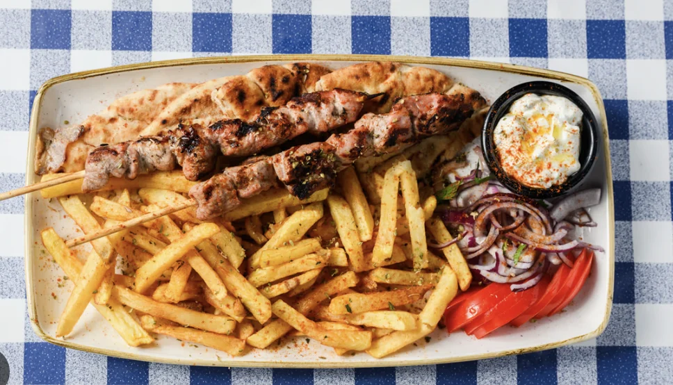 Zorbas Greek Restaurant Malta Birds Eye view of gyros on plate