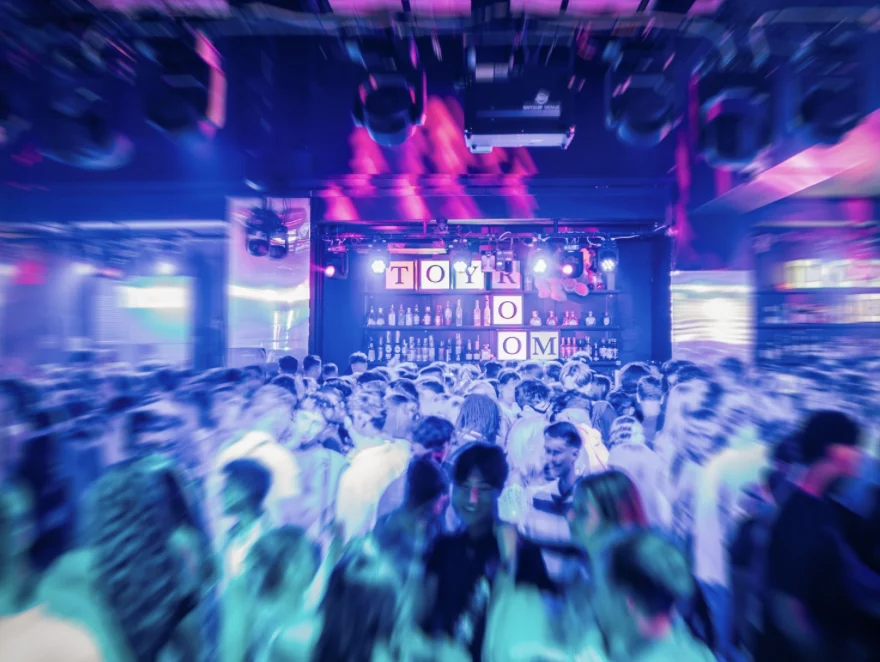 Toy Room Super Club Malta inside club view with purple and blue lights