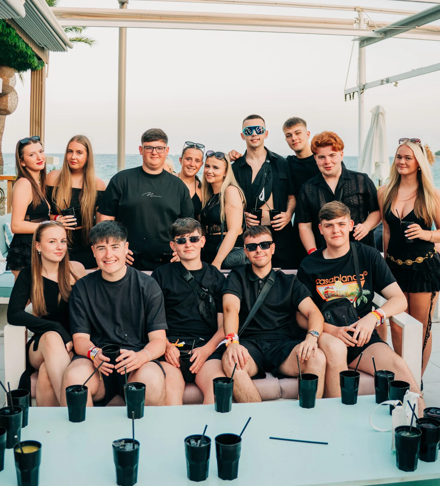 Magaluf Agenda Beach Club Party Group Pic Dressed in black