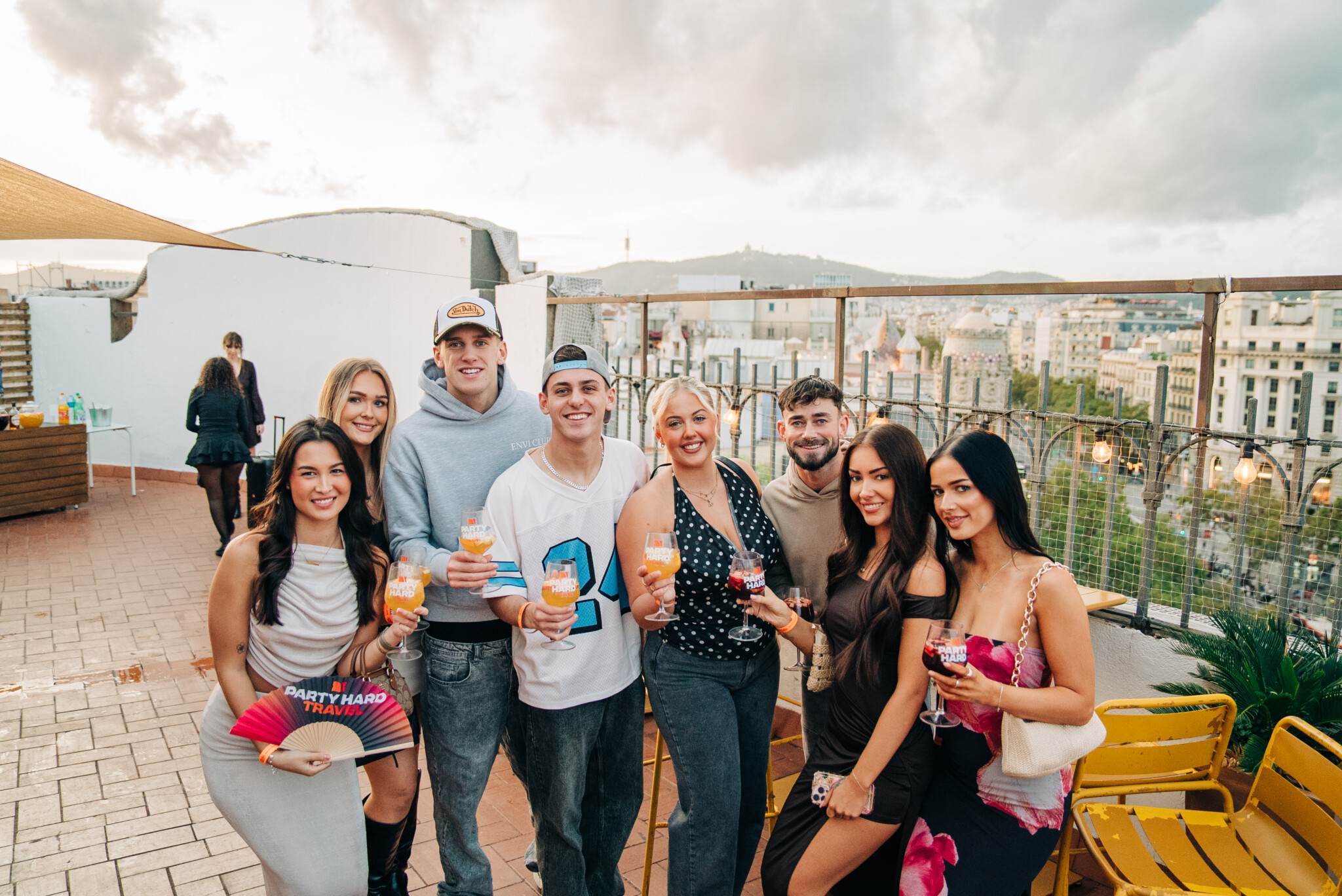 Party Hard Travel Creators and Reps on a rooftop in Barcelona