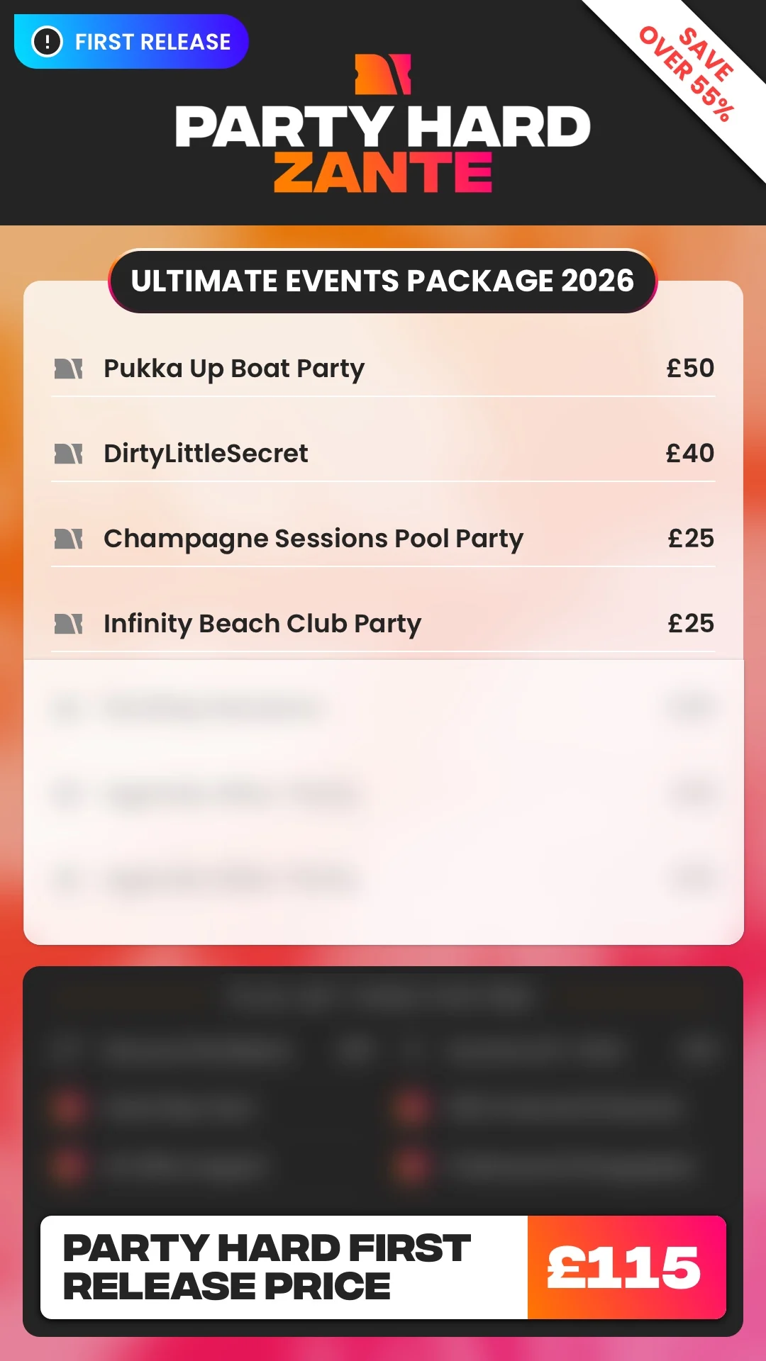 Zante Ultimate Events Package First Release Price 2026