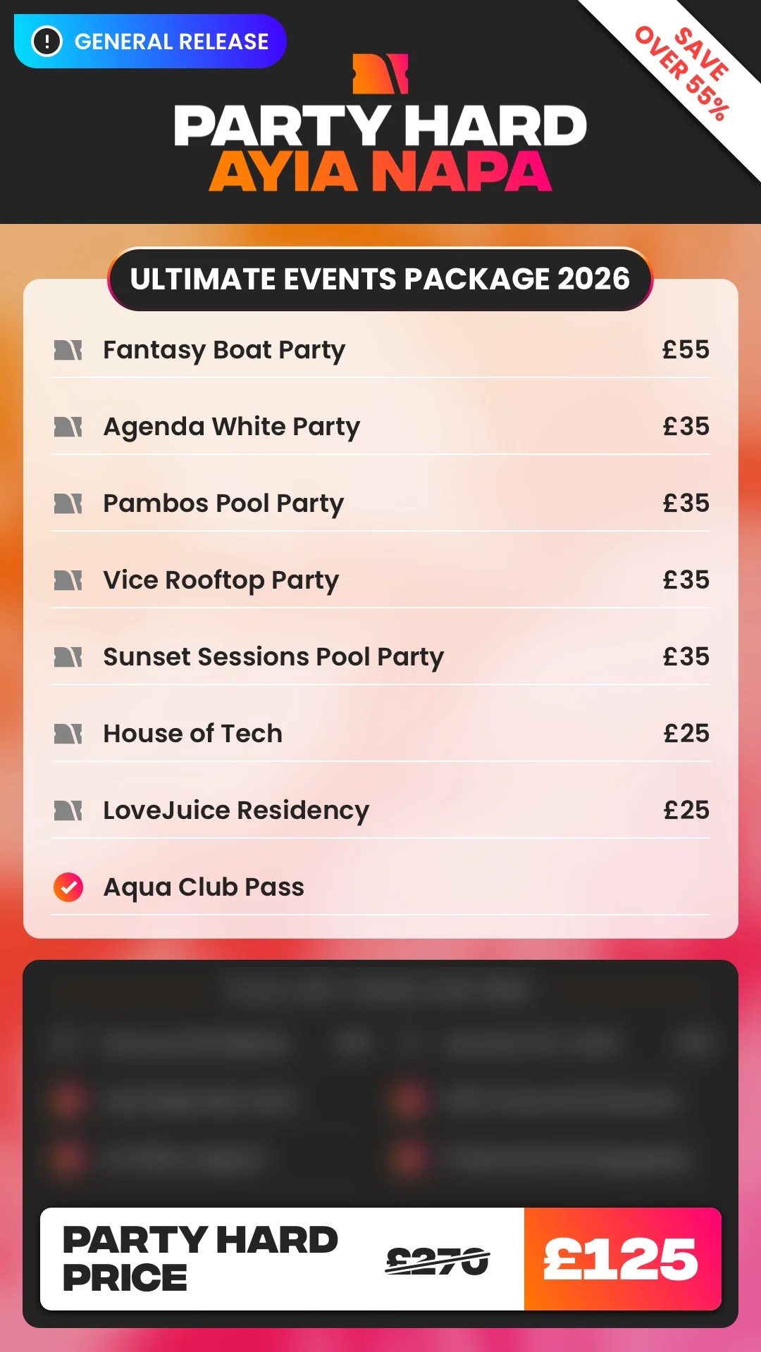 Ayia Napa General Release Ultimate Events Package