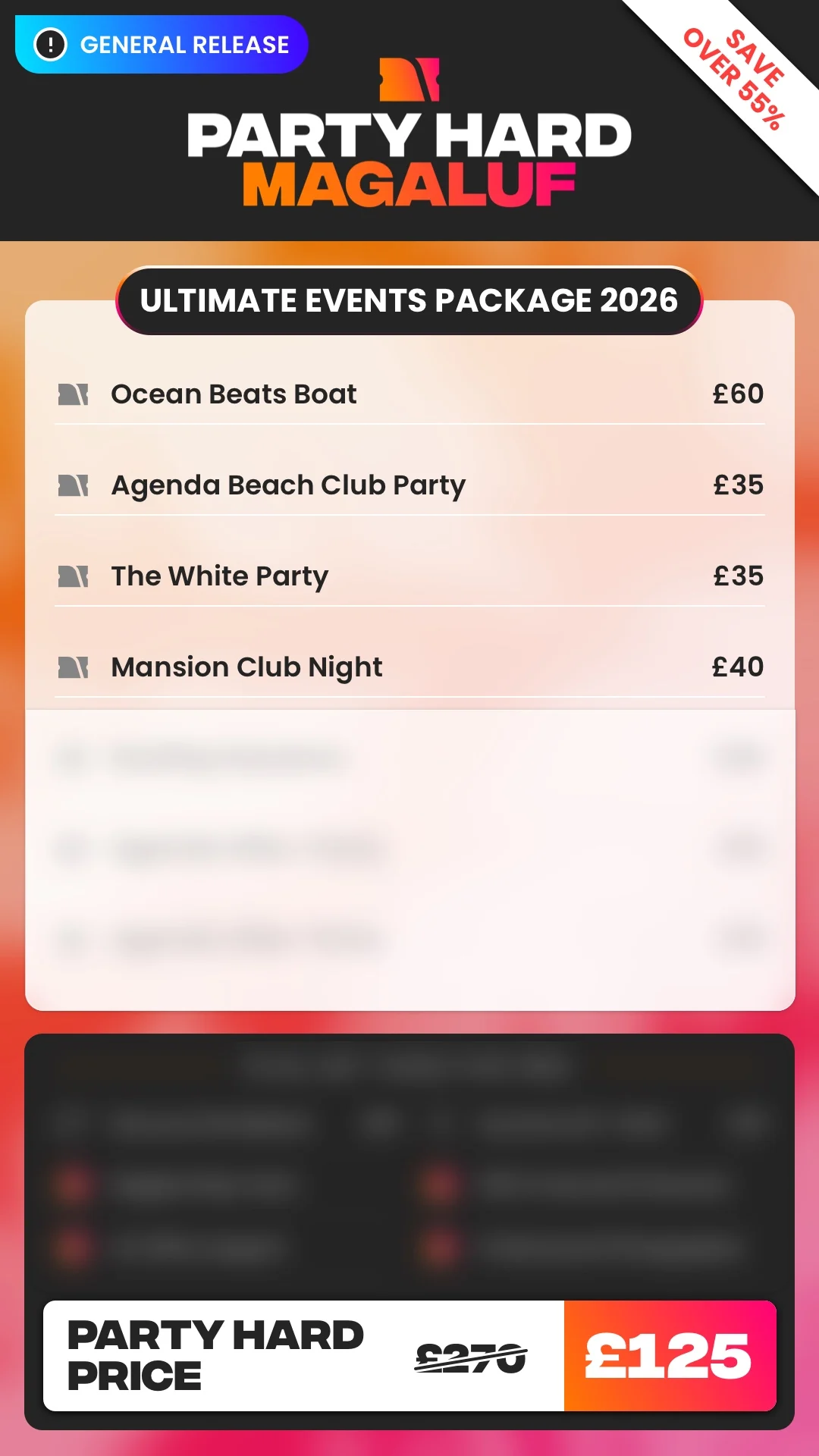 Magaluf General Release Ultimate Events Package
