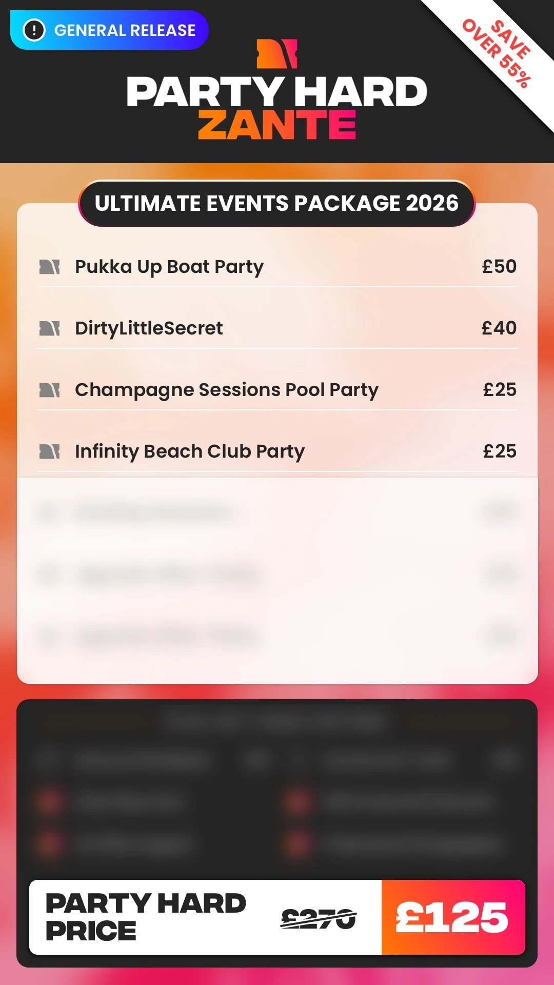 Zante General Release Ultimate Events Package